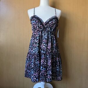 Stitch & Pine Floral Babydoll Dress Black Pink Blue Size L NWT Adjustable Straps